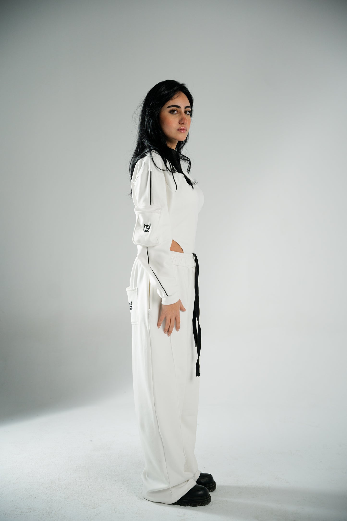 WHITE COTTON BODYSUIT WITH FUR-LINED INTERIOR