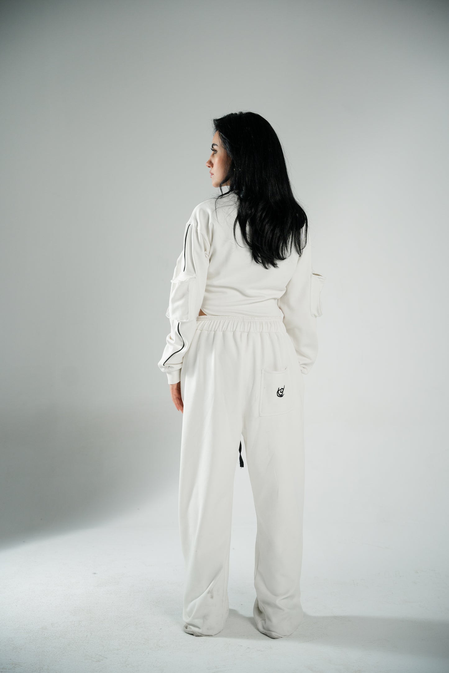 WHITE COTTON BODYSUIT WITH FUR-LINED INTERIOR