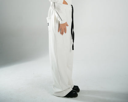 WHITE COTTON SWEATPANTS WITH FUR-LINED INTERIOR
