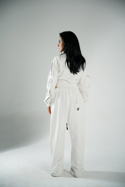 WHITE COTTON BODYSUIT WITH FUR-LINED INTERIOR