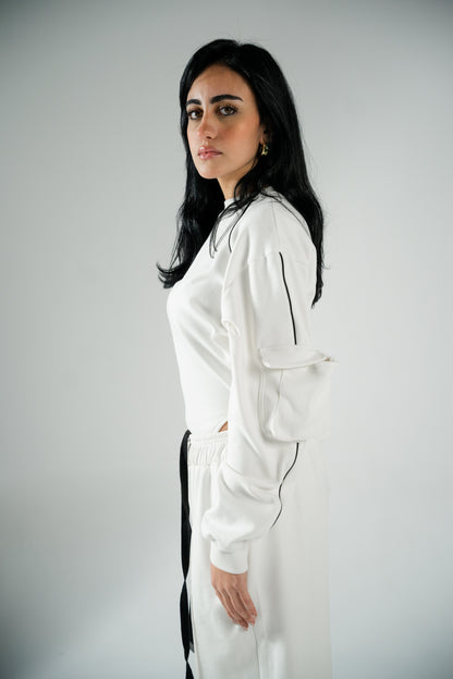 WHITE COTTON BODYSUIT WITH FUR-LINED INTERIOR