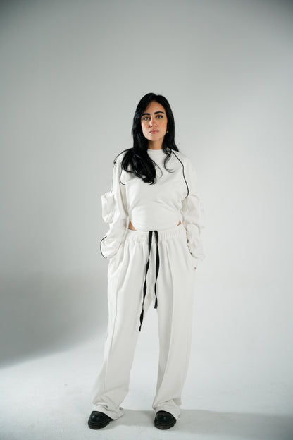 WHITE COTTON BODYSUIT WITH FUR-LINED INTERIOR
