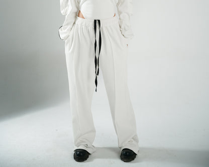 WHITE COTTON SWEATPANTS WITH FUR-LINED INTERIOR