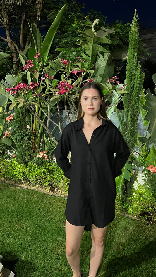 Dark Linen Days- Beach Coverup
