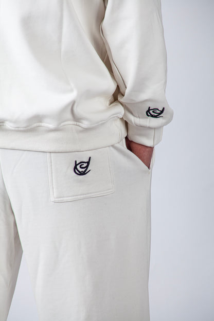 WHITE COTTON SWEATPANTS WITH FUR-LINED INTERIOR