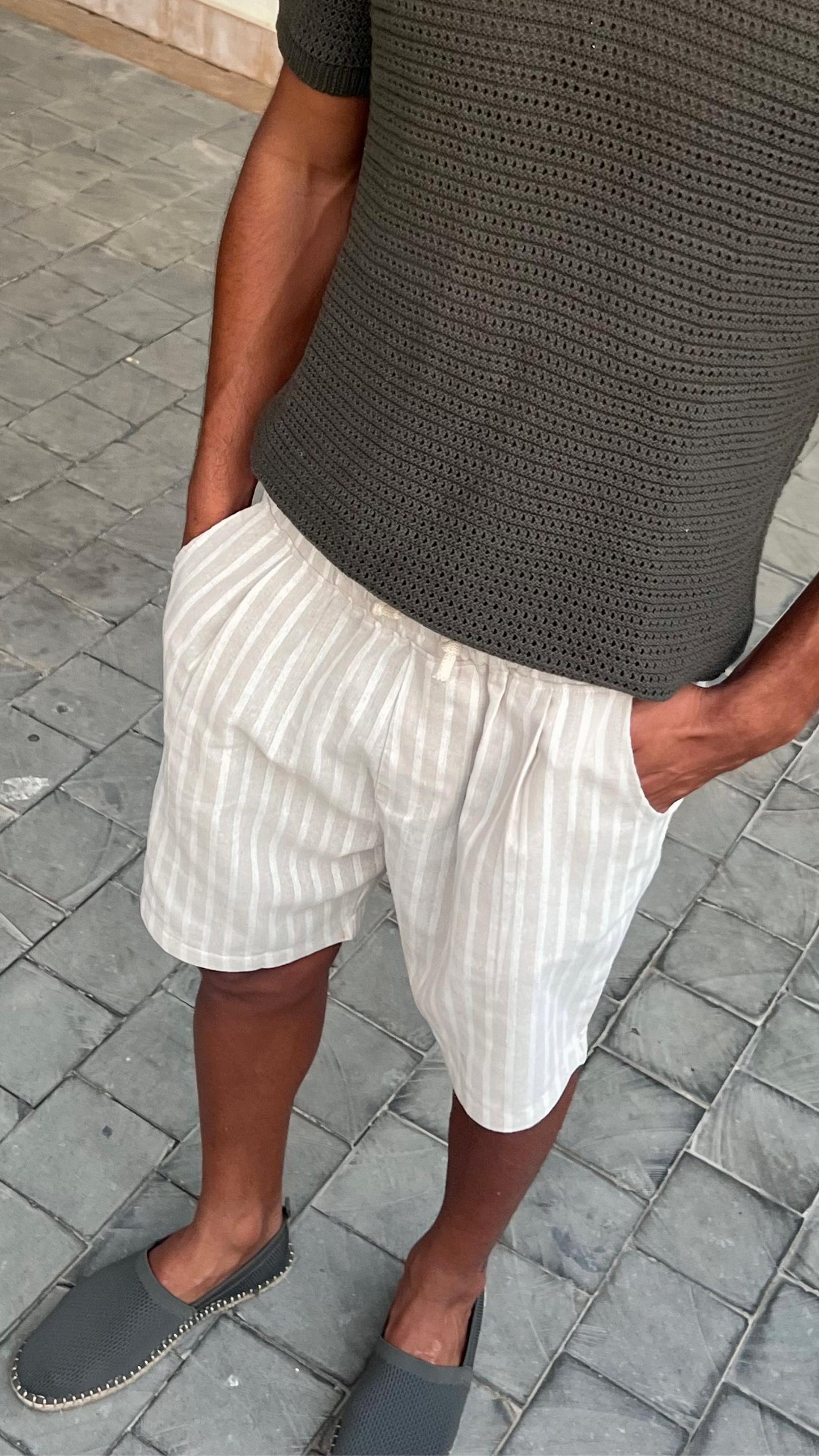 Dark Beige Striped Short