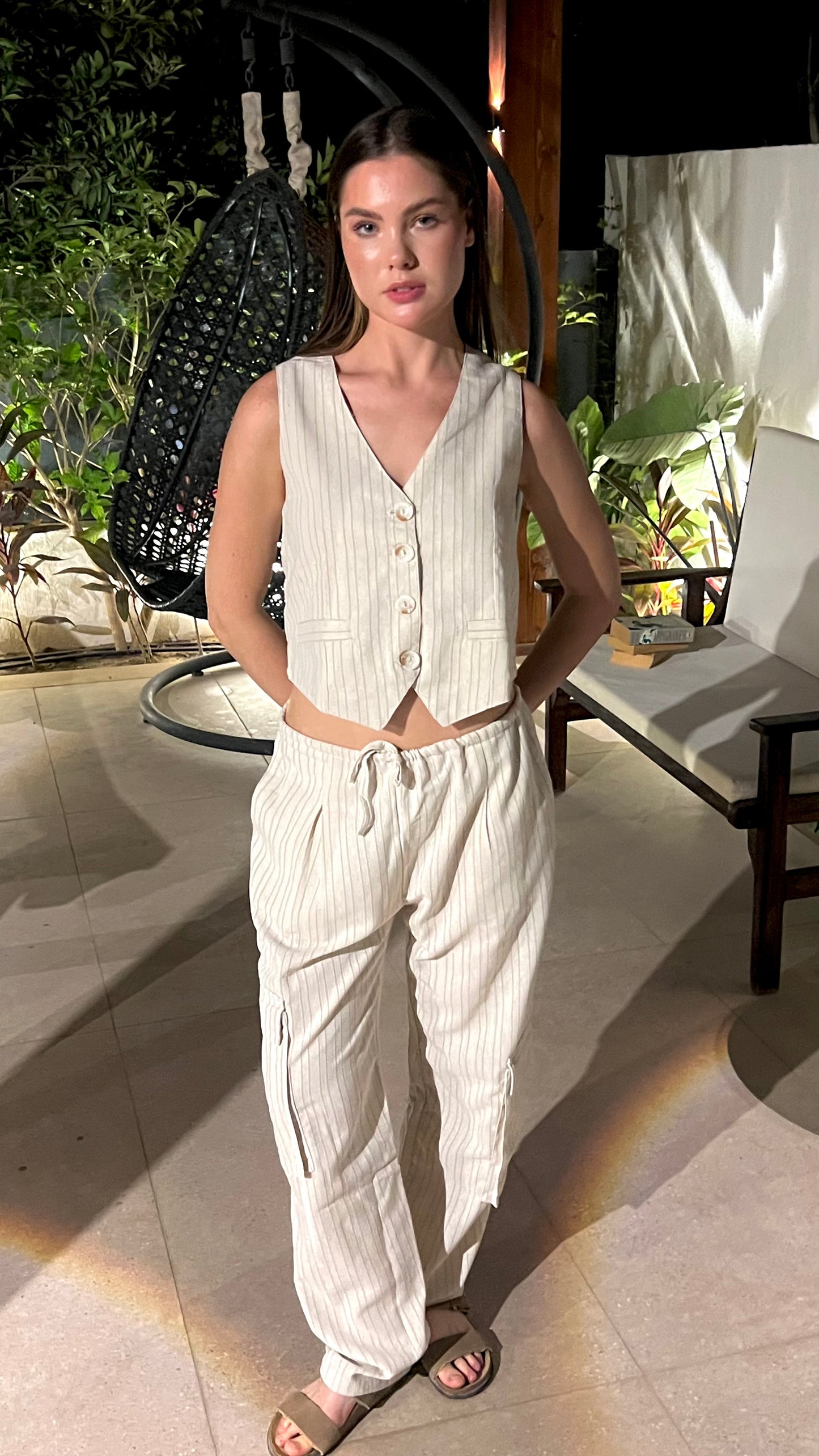 Beige Striped Vest