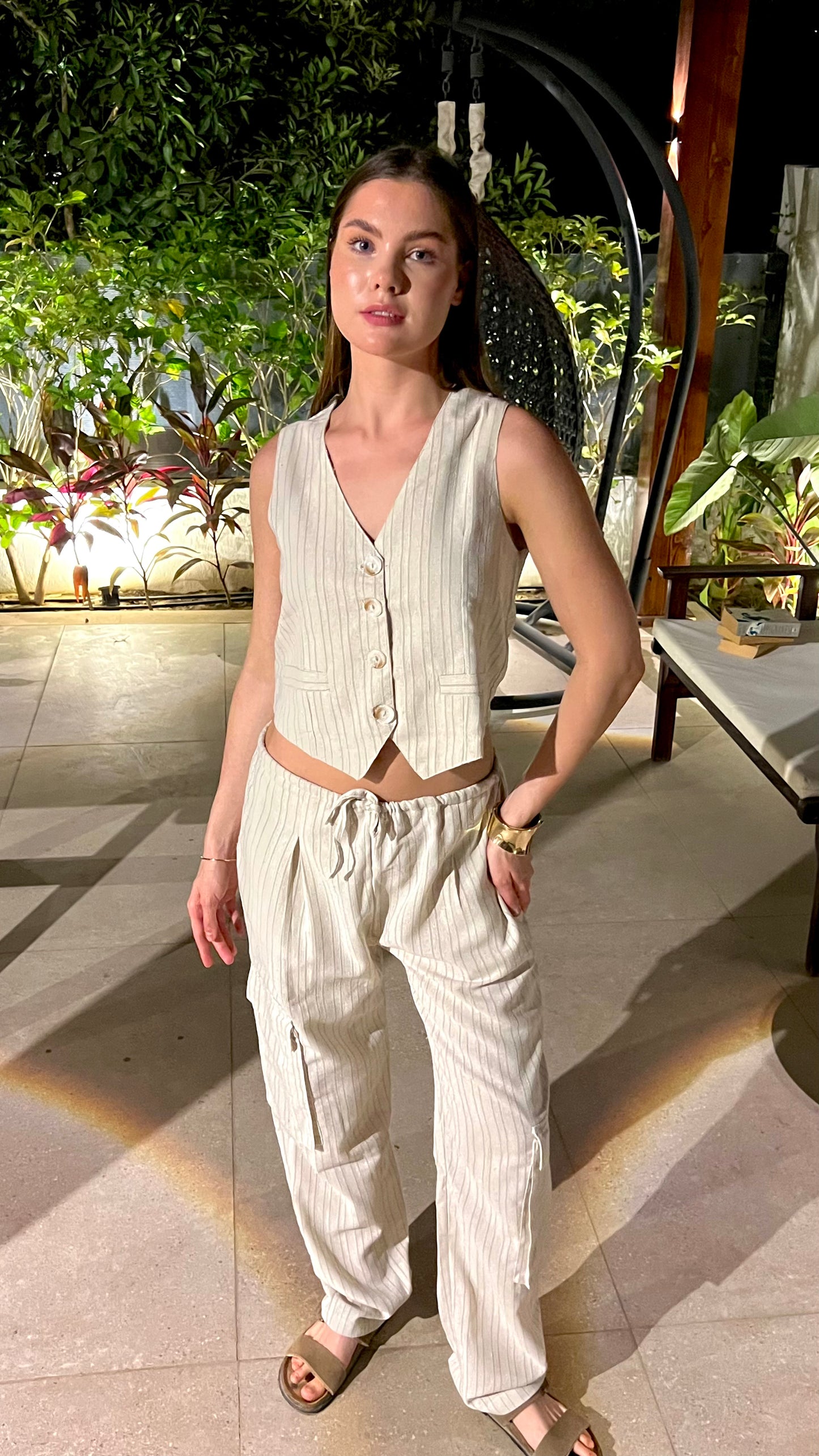 Beige Striped Vest