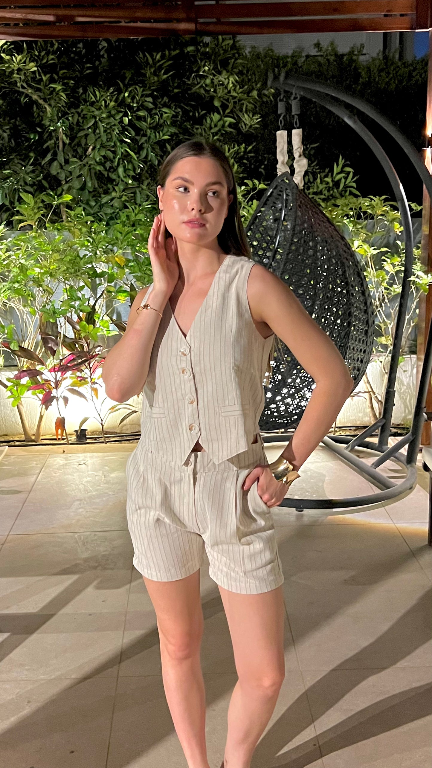 Beige Striped Vest