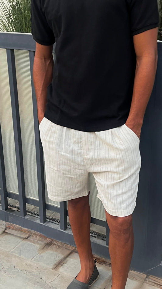 Beige Linen Stripped short