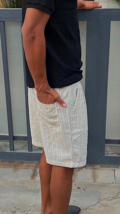 Beige Linen Stripped short