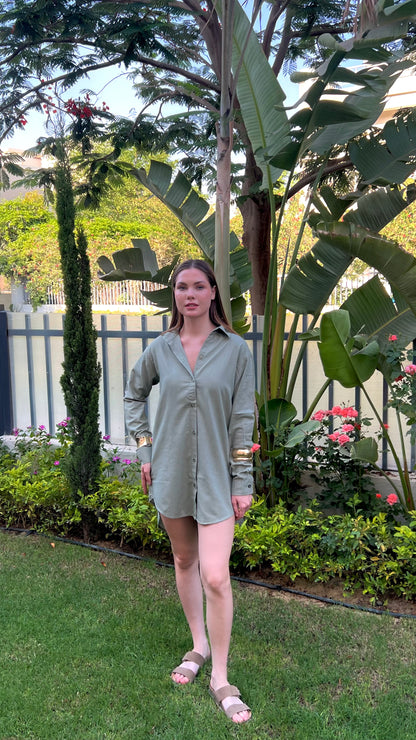 Olive Green Linen Days- Beach Coverup