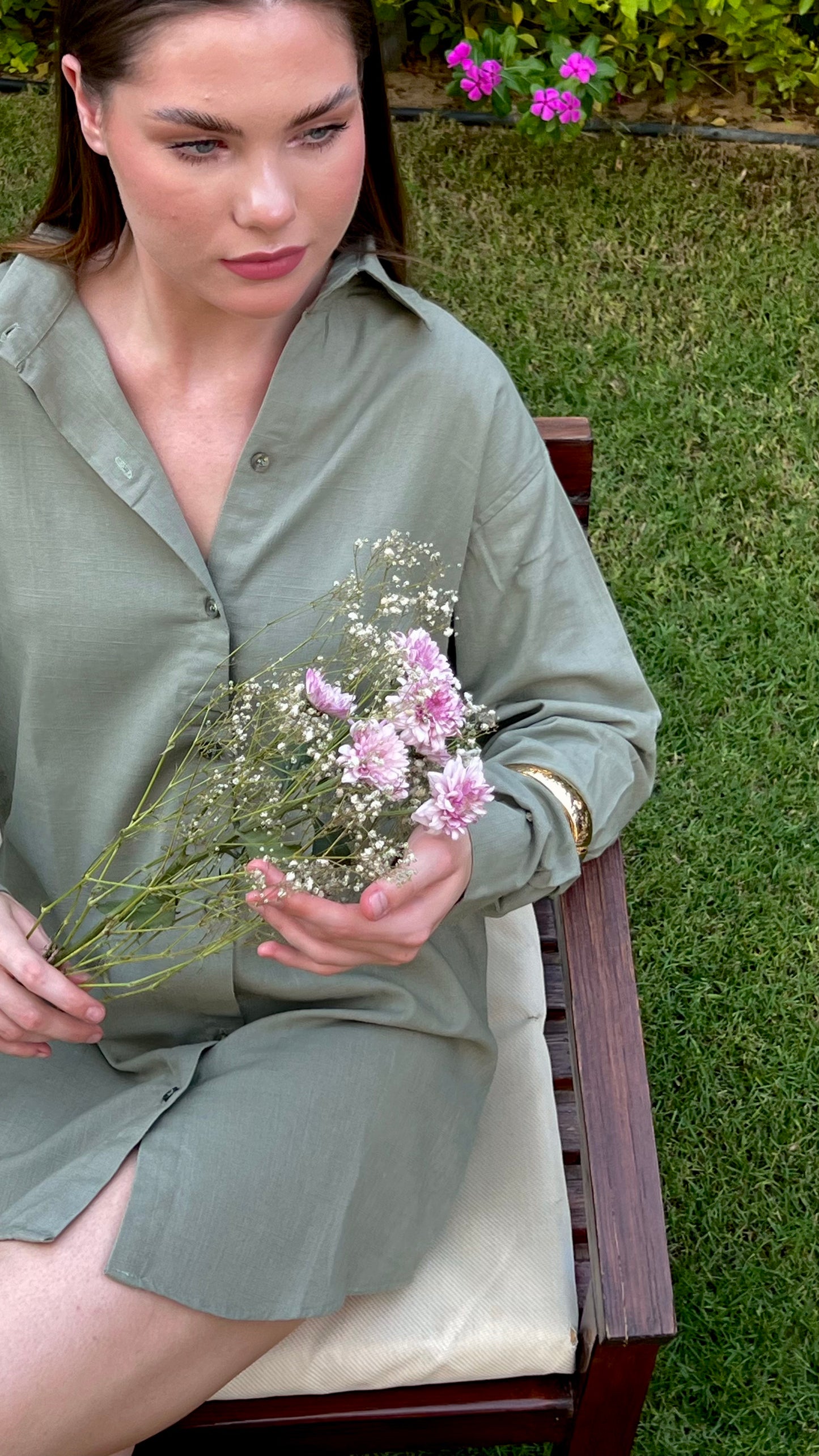 Olive Green Linen Days- Beach Coverup