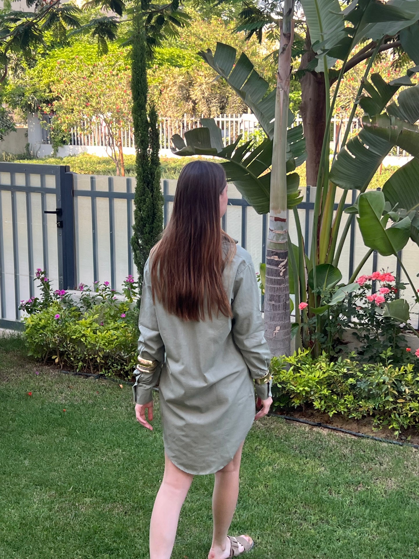 Olive Green Linen Days- Beach Coverup