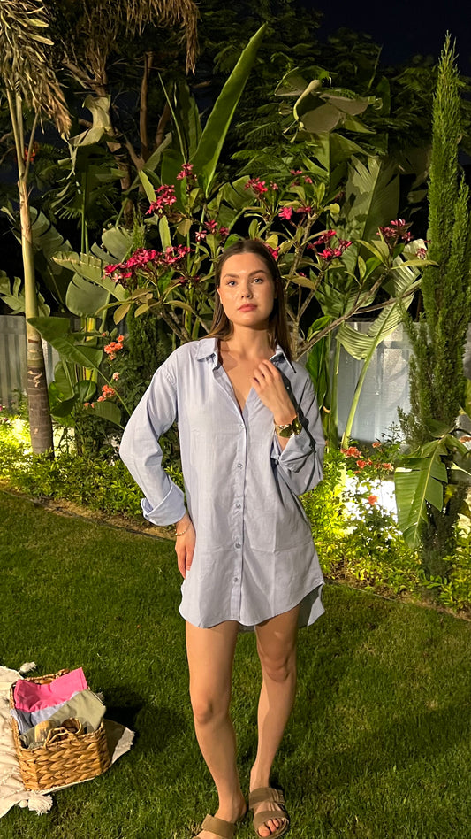 Baby Blue Linen Days- Beach Coverup