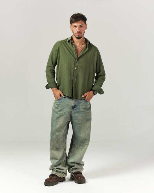 Olive green linen shirt