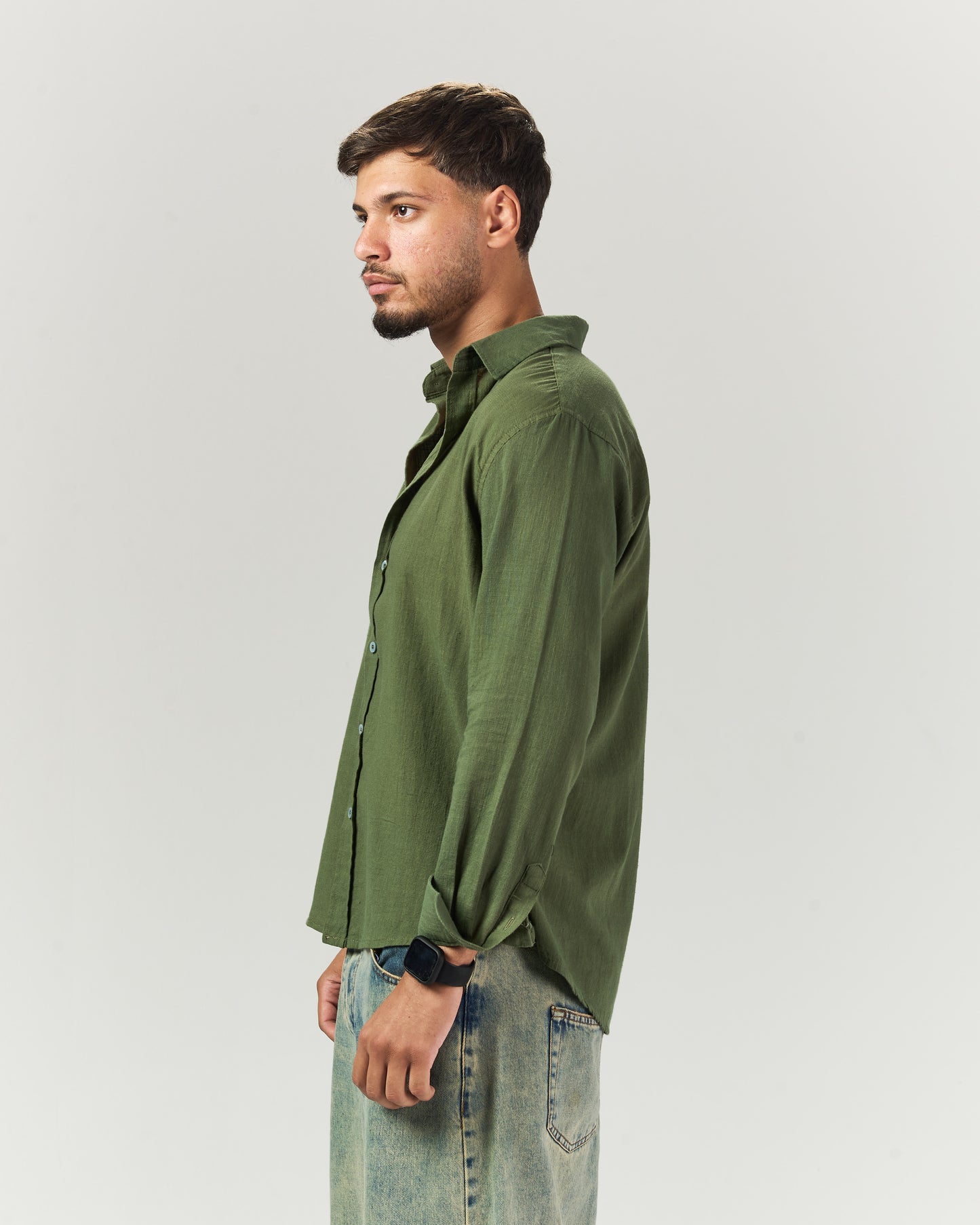 Olive green linen shirt